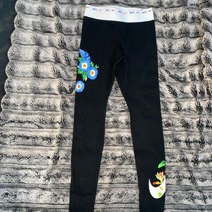 NIKE Black Leggings, Flower Accent.